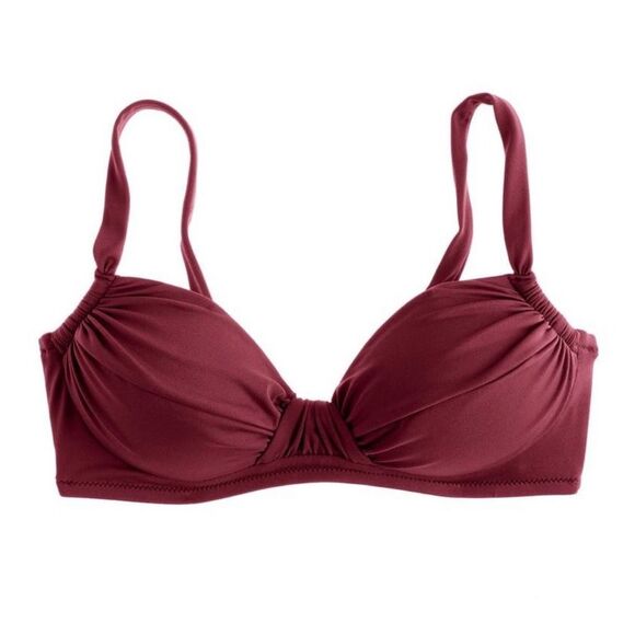 J. Crew XL Red Currant French Ruched Bikini Top NEW - Picture 2 of 7